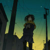 wispywillow: girl walking under an evening sky, utility poles around her (girl city night sky)