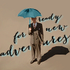 sixbeforelunch: jarvis holding an umbrella, text reads "ready for new adventures" (mcu - jarvis adventures)