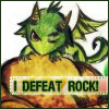 iwillow: Cute drawing of a baby green dragon, gnawing on a rock. Text: "I defeat rock" (I Defeat Rock / Baby Dragon)