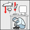 kareila: Taking refuge from falling debris under a computer desk. (computercrash)