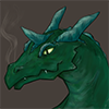 dragon_dealt: Kazul's head and neck, looking kinda smirky and breathing faint coils of smoke (Default)