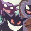 salticidae: an animated gif of gastly, haunter, and gengar laughing (laughing ghost trio)