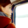 lepos: (red coat looking out the window)