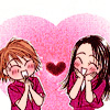 the_sun_is_up: Kyoko and Moko from Skip Beat standing inside a heart shape, smiling cutely at each other. (skip beat - so adorable and gay)