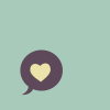 deathgetsusall: A yellow heart in a small, purple speech bubble on a light teal background. (Default)