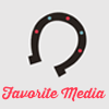 helloladies: Gray icon with a horseshoe open side facing down with pink text underneath that says Favorite Media (favorite media)