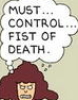 the_shoshanna: Alice (from Dilbert) struggling to control her Fist of Death (fist of death)