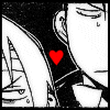 enemytosleep: Black and white graphic with a red cartoon heart beating in the center. Two resigned-looking boys are side-by-side with the beating heart graphic between them [Edward Elric and Ling Yao from Fullmetal Alchemist] (Ling/Ed throbbing heart)