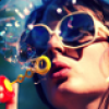 orangeae: woman blowing bubbles (blowing bubbles)