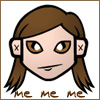 northern: cartoon version of my face. text: "me me me" (avatar me)