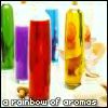 northern: several tall, narrow glass containers in different colors. text: "a rainbow of aromas" (rainbow aromas)