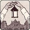 luthe: A classic drawing of two hands holding a lantern in front of Pem Arch (bryn mawr)