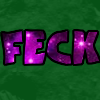 pixie_arse: bold green gritty texture background, all across the middle enormous fat pink & purple starry nebula text shouts "FECK" (FECK)