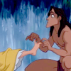 take_the_good: Screenshot from Disney's Tarzan. Tarzan is playing with Jane's toes with a confused look. (Tarzan toes wut)