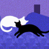 diannelamerc: Animation of two cats on a bed, one bathing the other (cats bathing)