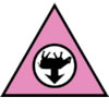 sistawendy: The Downmoo logo: a pink triangle with an upside down cow and downward arrow (dead gay moo)