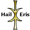 elf: A gold 5-fingered Hand of Eris with the words "Hail Eris" on its sides. (Hand of Eris)