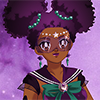 mythicgeek: image of an original sailor moon character, black woman with purple and black afro puffs, dressed as a sailor senshi (Default)