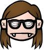 jerril: A scowling cartoon head with caucasian skin, brown hair, and glasses. It has fangs. (cranky)