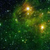 across_space_and_time: A galaxy of white and yellow stars scattered across a green backdrop (Green Space 2)