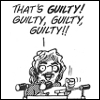 rydra_wong: Doonesbury: Mark announcing into a microphone, "That's guilty! Guilty, guilty, guilty!!" (during the Watergate scandal) (guilty)