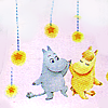 laulan: Moomintroll and Snork Maiden holding hands under hanging stars. ([moomins] friends and summer stars)