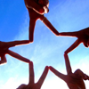 candesco: five hands with fingers touching to make a star shape (star)