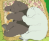 yamneko: Cartoon picture of a grizzly bear cub in a vest and a polar bear cub spooning. (grizzly, polar bear, polar bear cafe)