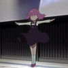 rewrites: Momoka with her arms spread landing after jumping (it's the place we're going)