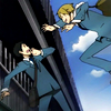 cassidyb: Picture from Durarara!!: Masaomi jumping towards Mikado. (DRRR - mine)