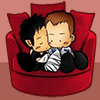 mific: (chibis on red sofa)