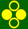 sporky_rat: Vert, in pale two annulets Or and in fess two bezants. (skaia badge)
