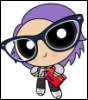 beezelbubbles: Powerpuff style girl wearing glasses and holding a red notebook. She has purple hair. (powerpuff)