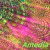 amedia: Fractal image with loops crossed by straight lines in vivid pink and light green (wild pink fractal)