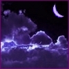 acelightning: crescent Moon above fluffy clouds in dark purple sky (above clouds)