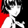 starfallhaven: a girl with short hair done in a high-contrast black/white/red style. (Makoto)