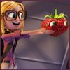 coprime: Sam holding out Barry the Strawberry in excited glee (Sam Sparks :D)