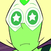 skye_writer: Cropped cap of Peridot from Steven Universe, with a blank expression and stars for pupils. (peridot star eyes)