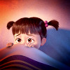 next_to_normal: Boo (Monsters Inc) in bed hiding under the covers (hide under the covers)