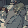 leanwellback: daniel sitting on the edge of the bed, exhausted, armand lying in bed watching him (vc- second hand smoke)