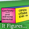 thnidu: Box, labeled: "Contents: One infinite universe. Open other end (arrow)." Caption: It figures... From lj:lapislaz (it figures)