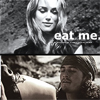 trouble: Elizabeth from Pirates of the Carribean, looking down on a kneeling Will "Eat Me" (PotC)