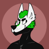 space_kadett: bust of black and white wolf with neon green details. (Default)