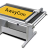 plottingaway: plotter with word "away con" on bed (temp logo)