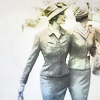 muccamukk: Two women in Jazz Age suits, walking arm in arm through a garden. (Misc: Historical Ladies)