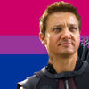 dizzyredhead: Hawkeye from the MCU over a background of the bisexual flag colors (Default)
