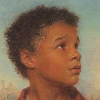merryeccentricities: a painting by William Hunt of a young black boy in profile (Profile Child)