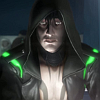 userless: A man with a dark hood sits at a white bar (Default)