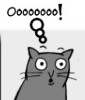 katzenfabrik: Cartoon of a a surprised-looking cat thinking, "Oooooo!" (two lumps)
