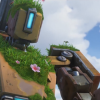 configuration_birdwatcher: Bastion looking at something below them, with the camera looking up from around chest-high. (hello down there)